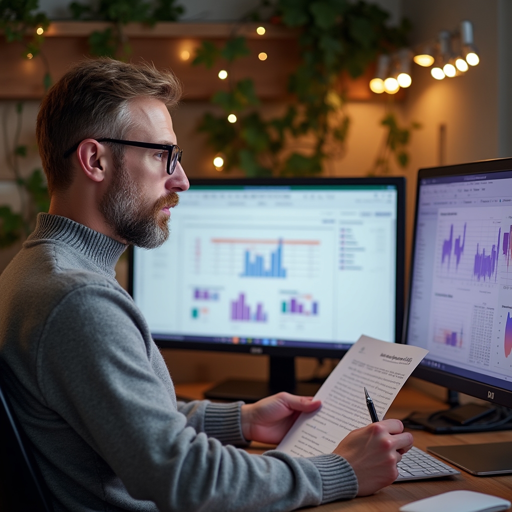 Scrivania con fogli di report e laptop durante compilazione dati periodica